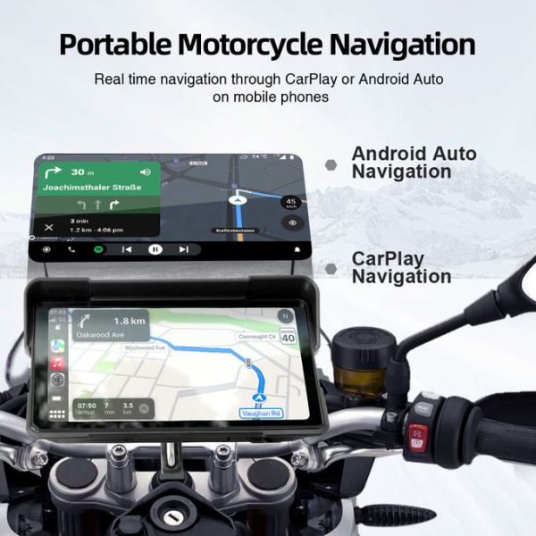Grandnavi 7 Inch Quick Release Motorcycle Carplay Detachable IP67 Support Wireless Carplay Android Auto for Scooter Motobike UTV