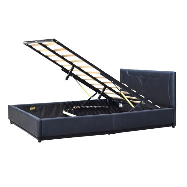 Black Ottoman Leather 4ft6 Upholstered Double Bed Frame Gas Lift Storage Bed