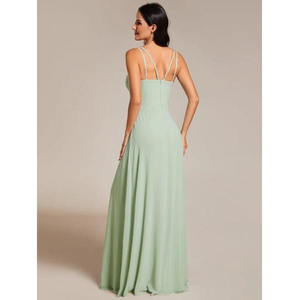 Chic Empire A-line Adjustable Straps V-neck Pleated Mint Green Chiffon Bridesmaid Dress