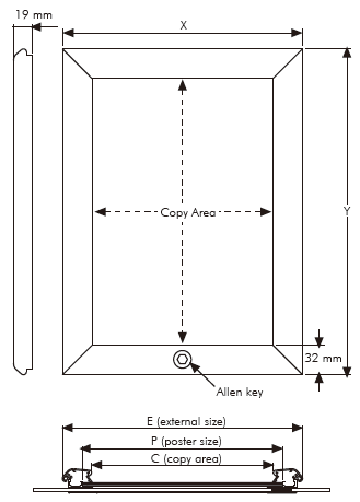 Wall Hanging Squared ABS 32mm Lockable Poster Case