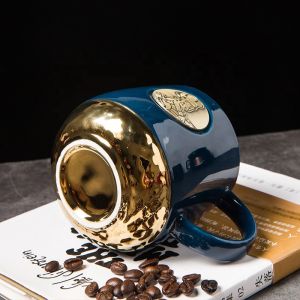 420ml Creative Ceramic Coffee Cups With Copper Fish Scale Pattern