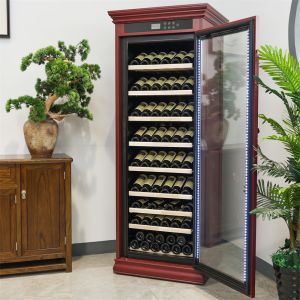 Sophisticated Design Lockable Red Solid Wood Wine Cooler Cabinet