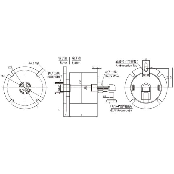 3001008 series 3001008 Series 1-Passages Rotary Unions slip ring Drawing 