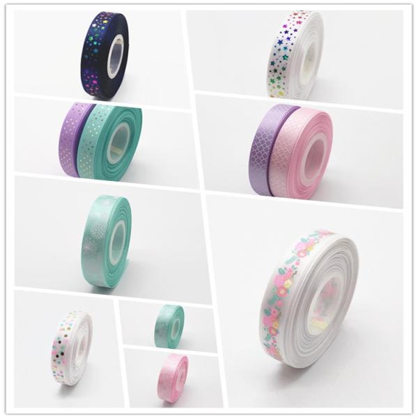 High Quality foil personalised printed ribbon silver Dots Polyester For Gift Packing