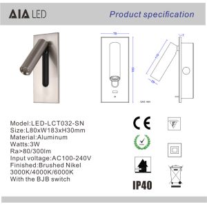 Adjustable stainless steel flexible LED headboard reading light modern aluminum