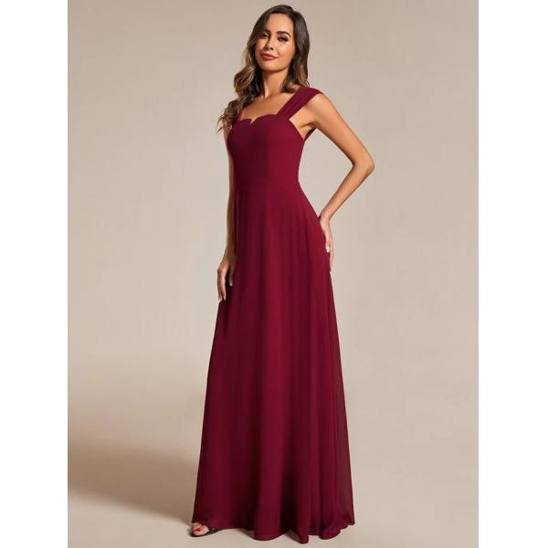 Empire High-waisted Sleeveless Cap Sleeve Square Neck Invisible Zipper Burgundy Chiffon Party Dress