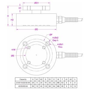 Tension and compression load cell 0-60kN Press force transducer with flange