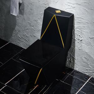 One Piece Washdown Sanitary Ware Toilet Black Gold Graphic Design