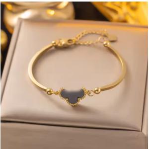 Popular Waterproof Black Red Clover Bangle 18K Gold Stainless Steel Gold Four