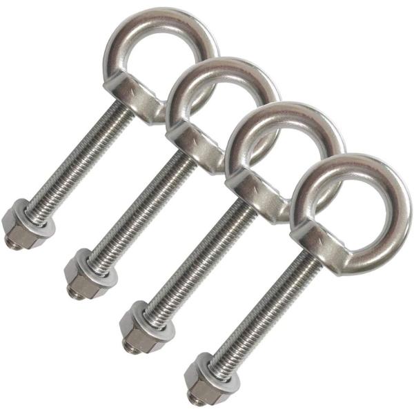 INCH Stainless Steel M10 Shoulder Eye Bolts 3/8"x 2.75" Heavy Duty Screws with Washer and Nuts Plain Finish Lifting
