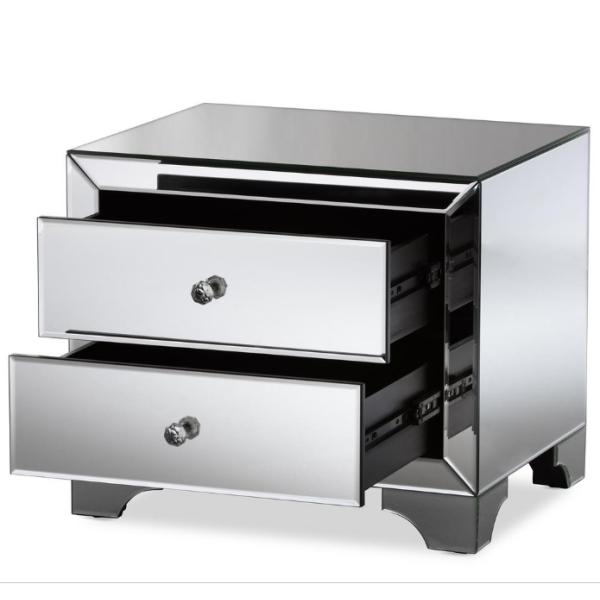 2 drawers silver mirrored nightstand square end table corner table for bed room