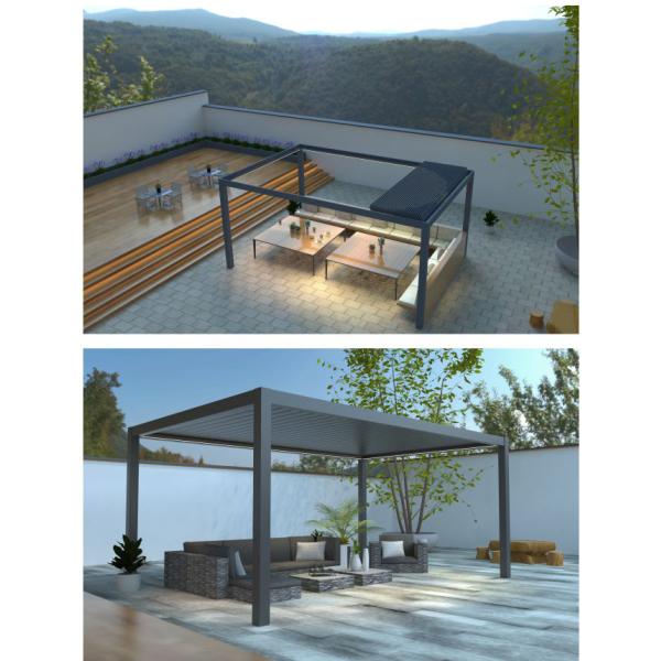100% Rainproof Outdoor Aluminum Pergola Cover System Retractable Louvered Roof