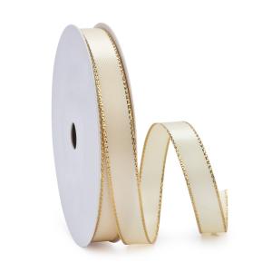Quality 100% Polyester Single Side Wired Craft Ribbon for Gift Packing Gold/Silver Metallic Edge Satin Ribbon for sale