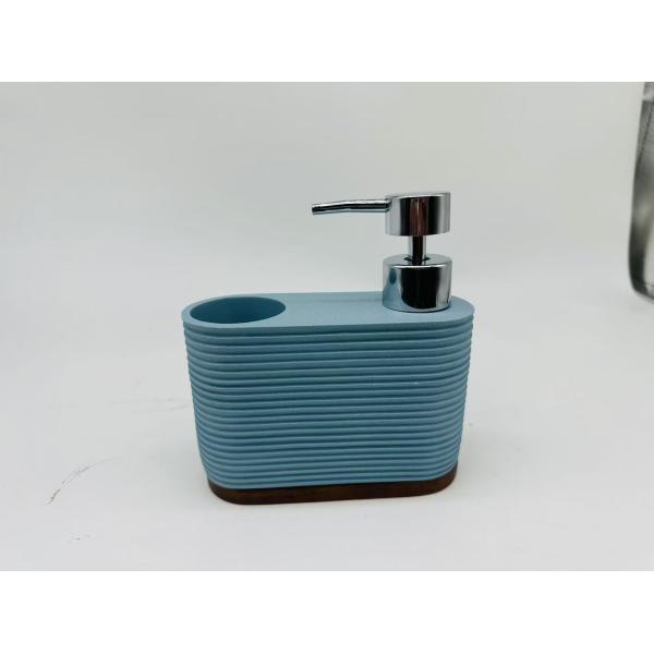 2N1 Sand Stone Kitchen Soap Dispenser With S/S Brush And Chrome ABS Pump Hand Painted Base And Body With Fine Circle