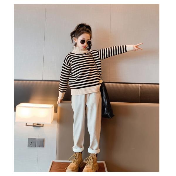 Striped High Collar Sweater And Trouser Set With Velvet Skin Friendly