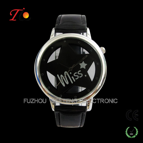 Fashion Leather Strap Quartz Wrist Watch with Czech Stone on Dial For Young Ladies