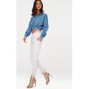 Zip front crop sweater long sleeves blue