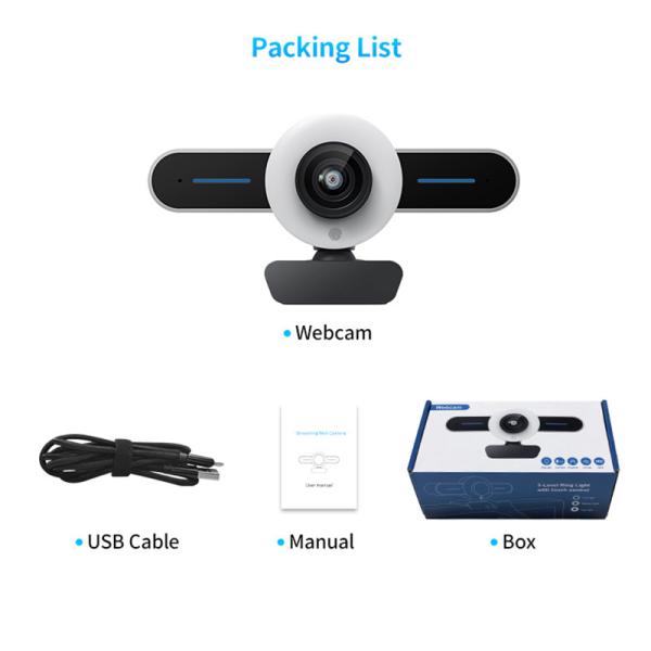 HD USB Streaming Webcam with Ring Light for PC