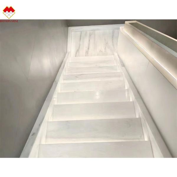 Modern LED Light Following Anti-Slip Indoor Staircase Crystal White Marble Design FOB