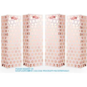 Metallic Foil Polka Dots Wine Gift Bag Bulk Recyclable Paper Wine Carrier Bags