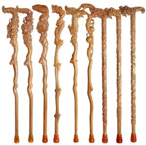90cm Natural Wood Walking Canes , Hand Carved Wooden Walking Sticks