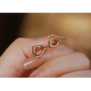 Irregular Circle 9k Gold Earrings 8mm Dimension for Anniversary