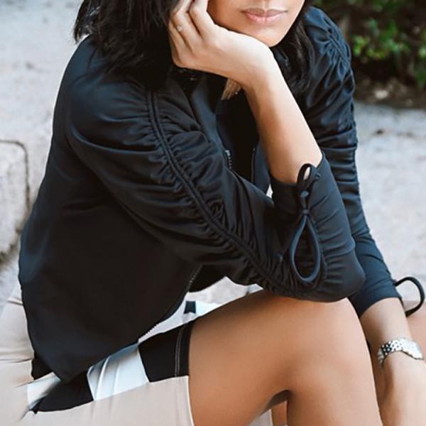 2021 new season New Trendy Women Clothes Fall Chic Zipper Plain Crop Tops Ruched Long Sleeve Lady Fashion Coat