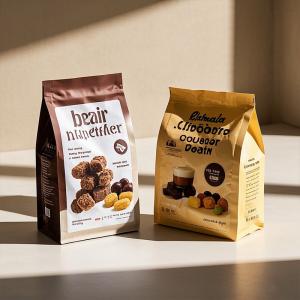 Quality ​Premium BOPET Coffee Pouches - Glossy Gold Trim &amp; Custom Brand Embossing for sale