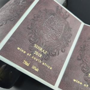 Custom Self-Adhesive Durable Leather Paper Embossed Gold Foil Wine Label for