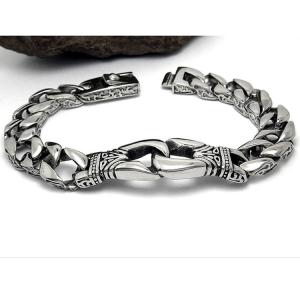 Antique Men's Titanium Stainless Steel Curb Link Chain Buckle Bracelet 8.5