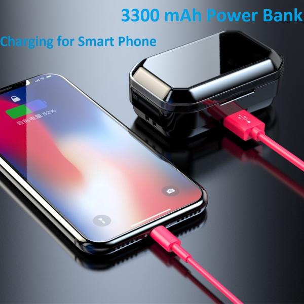 Tws Bluetooth 5.0 9d Stereo Earphone Wireless Earphones Ipx7 Waterproof Earphones (with 3300mAh LED Smart Power Bank Phone Holder)