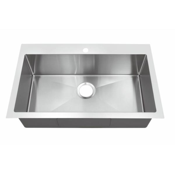 Durable Single Bowl Top Mount Sink , Handmade Stainless Steel Sink Brushed Surface