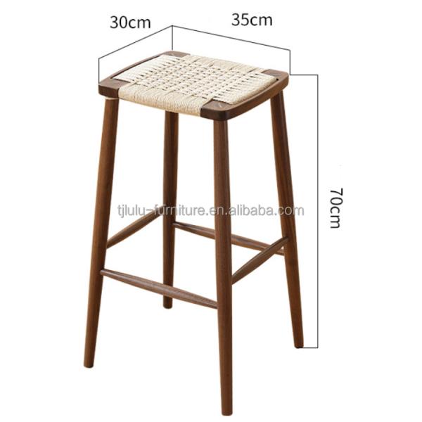Modern Minimalist Nordic Bar High Stool Solid Wood Woven Rope Cafe Restaurant Stool For Events W30*D35*45/70CM