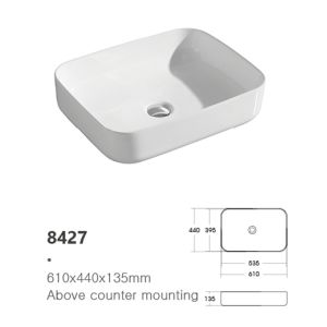 High Quality Rectangle Shape Ceramic Table Top Washbasin Bathroom Sink