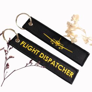 ​Gold-on-Black Embroidered Keychain - Double Faced Aircraft & FLIGHT DISPATCHER