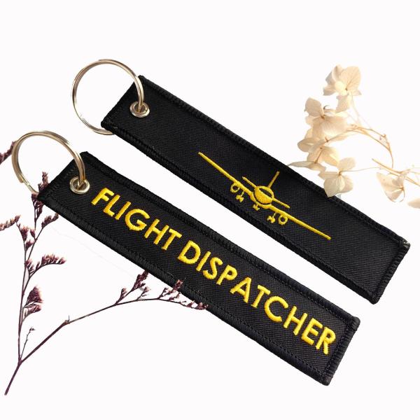 ​Gold-on-Black Embroidered Keychain - Double Faced Aircraft & FLIGHT DISPATCHER