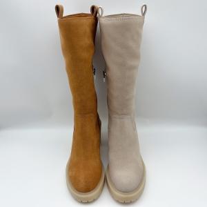 Brown soft suede leather Womens Dress Boots with 3/4 ykk metal zipper，One piece