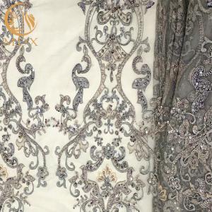 Grey 3D Handmade Beaded Lace Fabric For Lady Wedding