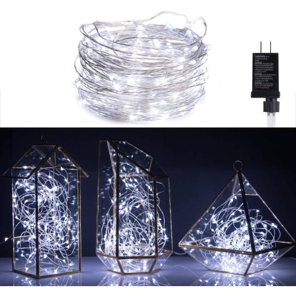 Green Copper Wire Plug In 200 LEDs Dimmable Fairy Lights With UL Adapter RF Remote