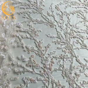 Quality Machine Embroidery Beaded White Lace Fabric MDX Sequin 20％ Polyester for sale