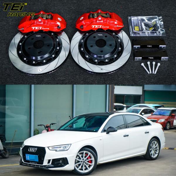 Buy Front Big Brake Kit 4 Piston Caliper with 355x28mm rotor BBK auto brake system For Audi A4L 18 Inch car rim at wholesale prices
