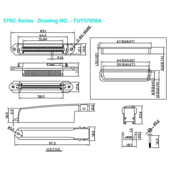 Tyco 90 Degree 50 Pin Solder Centronic Plug Connector With Plastic Cover Certificated UL