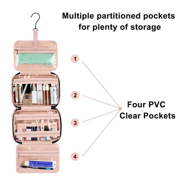 Hanging Custom Toiletry Bag Travel Pink Camping Carry On 7.4x3x11 Inch
