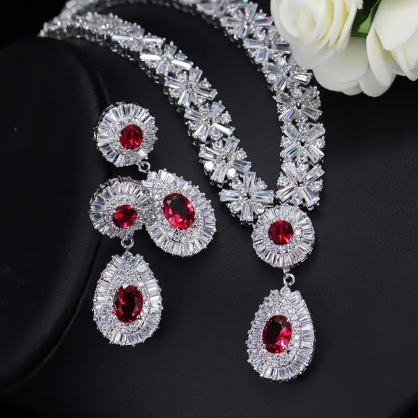 Water Drop Rhinestone Necklace & Earrings Full Crystal Necklace & Earrings Wedding Jewelry Set