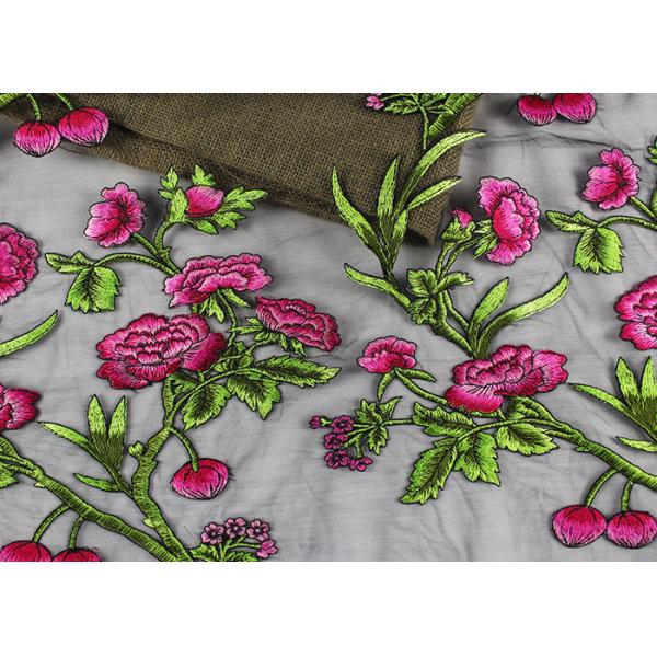 Colored Floral Embroidered Tulle Fabric With Polyester On Nylon Mesh Component