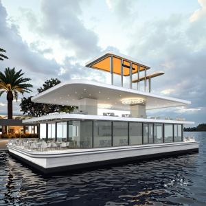 Quality 200 People Floating Restaurant Boat Aluminum Material Pontoon Boat Restaurant for sale