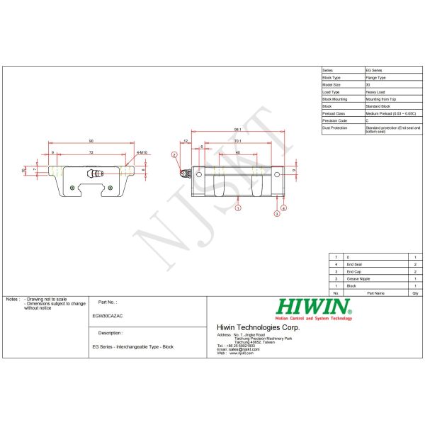 EGW30CA HIWIN Linear Guide 30mm Size Standard High Performance