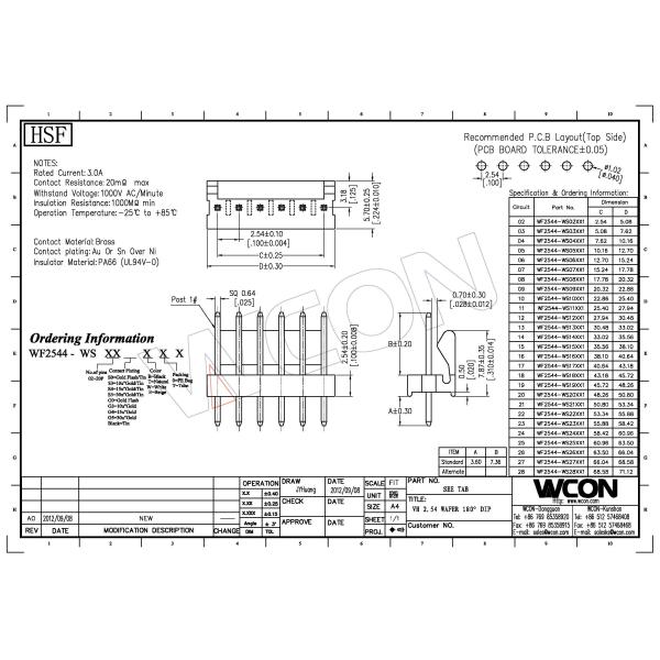 2.54mm Wafer Straight 8P Wire To Board Connector multi wire connectors