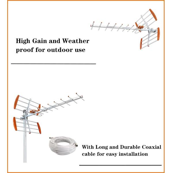 DVBT T2 High Gain Hdtv Digital Indoor Antenna , Uhf Hdtv Antenna 15dBi