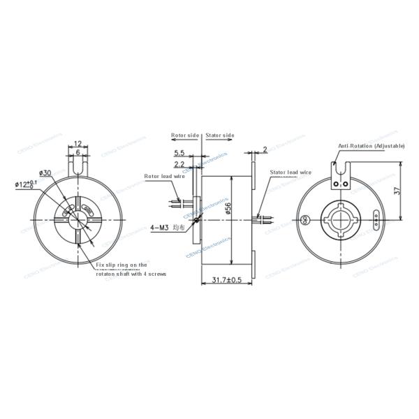 2 circuits K Therm Couple Signal Slip Ring hole shaft Inner Diameter 12mm For Industry
